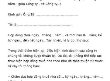 Mẫu thông báo chấm dứt hợp đồng thuê nhà trước hạn mới nhất 