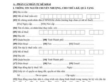 Mẫu tờ khai thuế thu nhập cá nhân chuyển nhượng đất