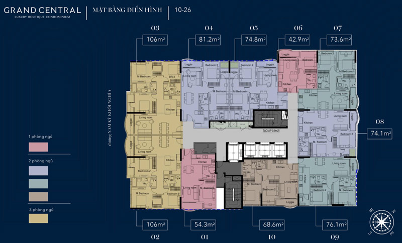 Mặt bằng tầng điển hình dự án chung cư Grand Central Q3