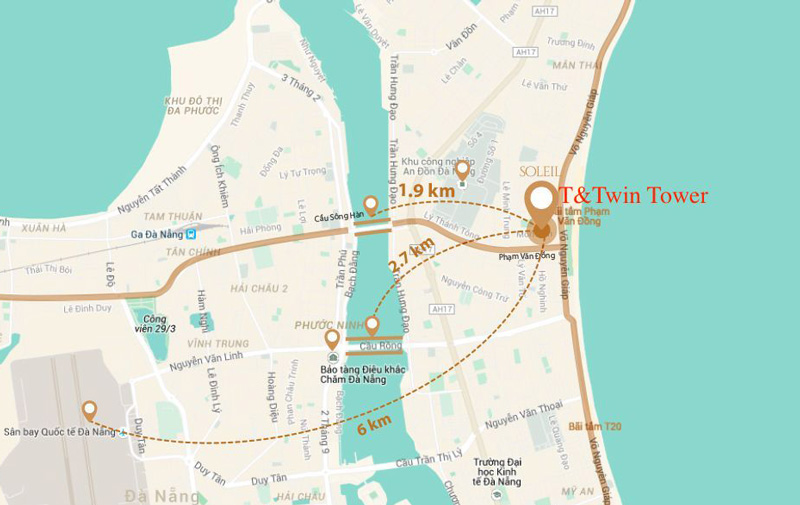 Vị trí dự án Condotel T&T Twin Towers Đà Nẵng