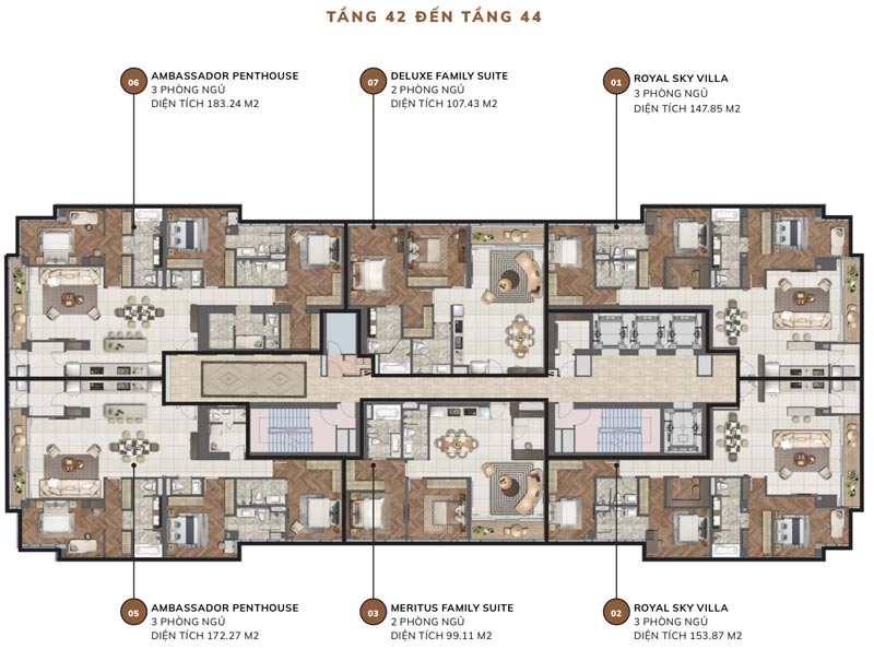 Mặt bằng căn hộ chung cư Centennial Alpha King BaSon từ tầng 42 đến tầng 44 Mặt bằng căn hộ chung cư Centennial Alpha King BaSon từ tầng 42 đến tầng 44