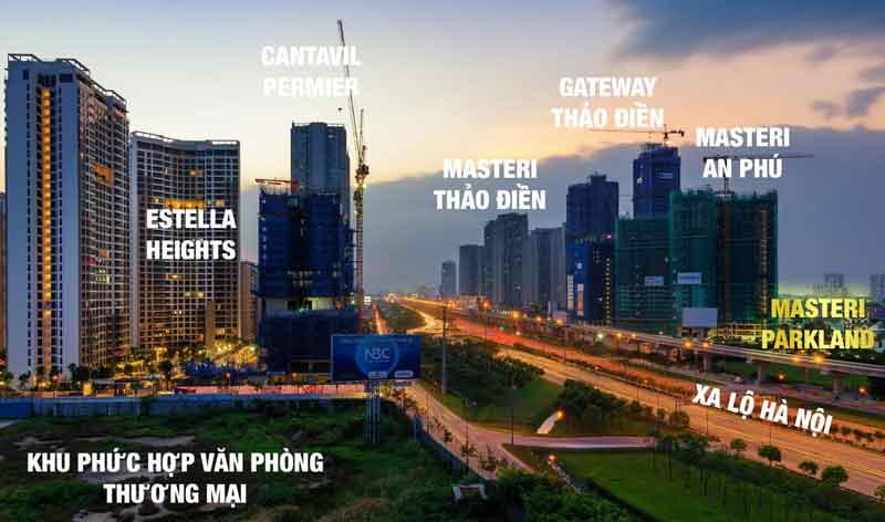 Dự án Masteri Parkland Q2 nằm sát bên dự án Masteri An Phú đã cất nóc và chuẩn bị bàn giao nhà