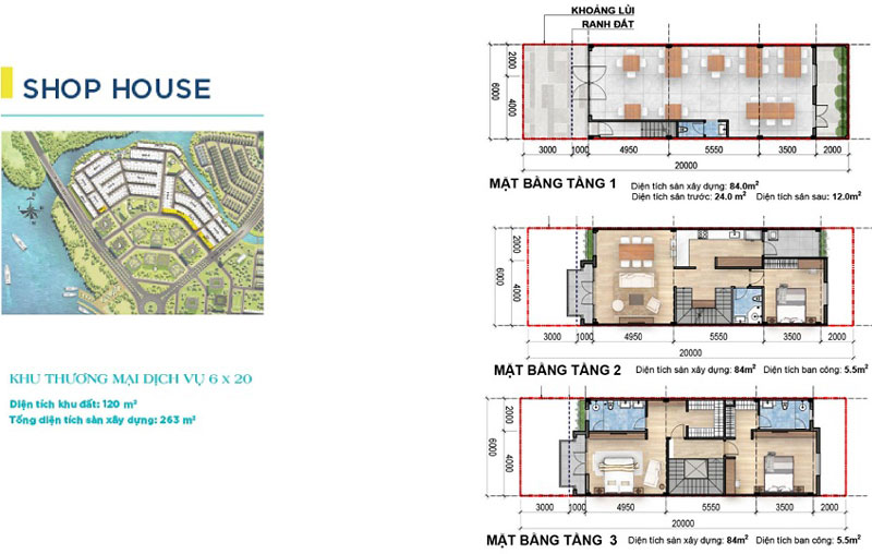 Mặt bằng thiết kế Shophouse Aqua City Đồng Nai 8x20