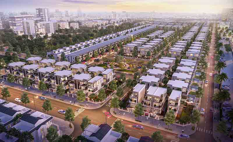 Phối cảnh 1 khu nhà phố và biệt thự trong dự án khu đô thị mới đông tăng long tại quận 9